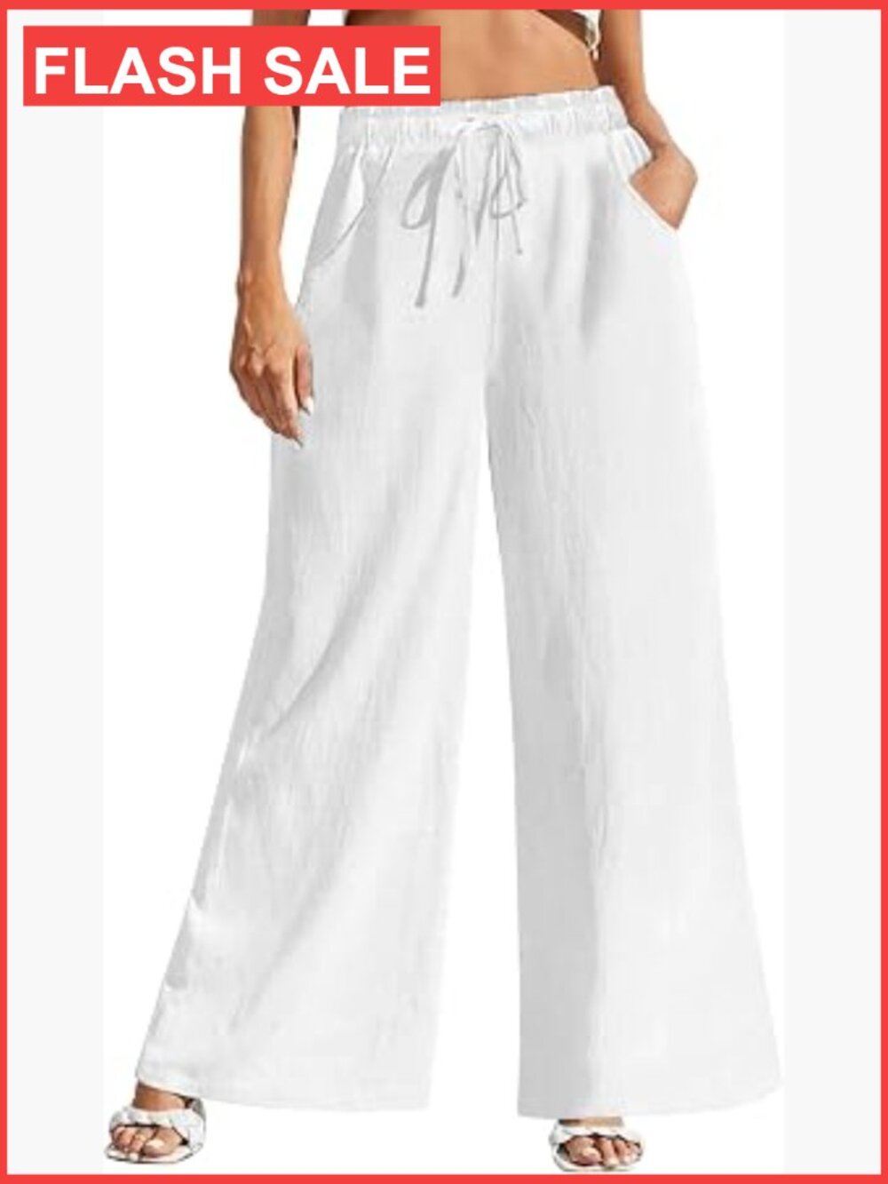 Women's High Waist Wide Leg Linen Pants with Pockets Casual Summer